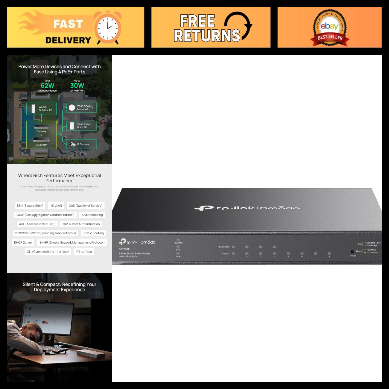 8-Port Gigabit Smart Managed PoE Switch | 4 PoE+ Ports | Omada SDN | IPv6 | QoS