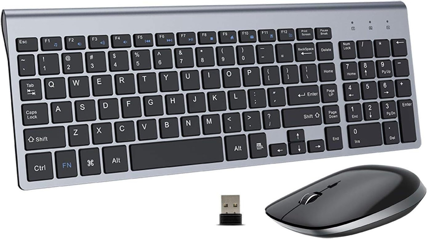 Keyboard and Mouse Wireless, USB 2.4Ghz Combo Silent Quiet Low Profile Compact F