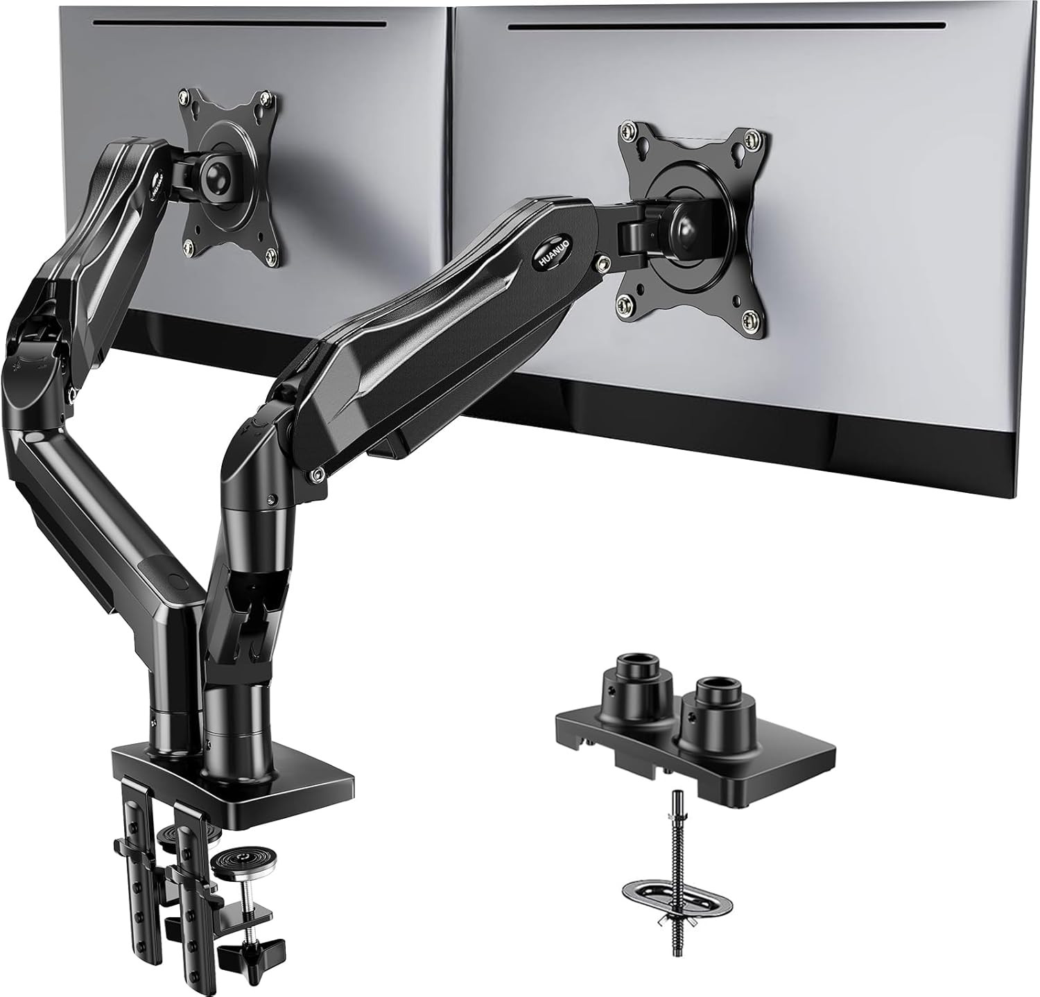 HUANUO Flowlift™ Dual Monitor Stand, Fully Adjustable Gaming Monitor Desk Mount