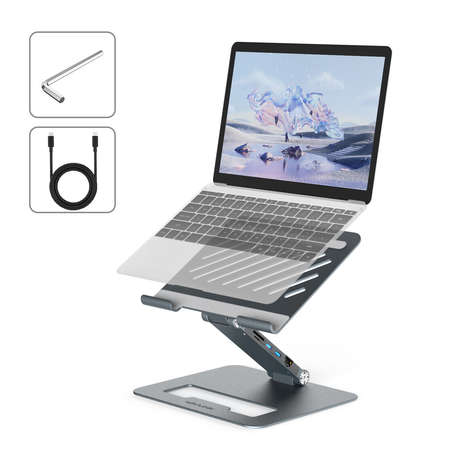 Adjustable Laptop Stand W/ 9in1 USBC Docking Station Ergonomic Computer Riser