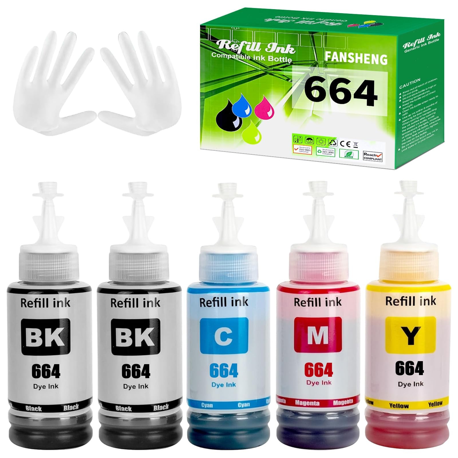 664 Ink Refill Bottles High Capacity For ET-2650 ET-2500 2BK C M Y 5 PCS