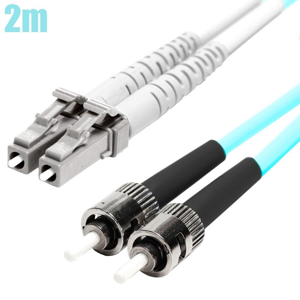 2M LC to ST UL OM4 50/125 Duplex Multi-Mode Fiber Optic Patch Cable OFNR Aqua