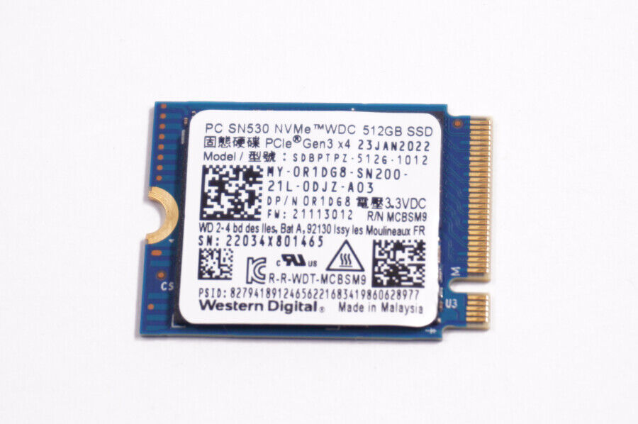 SDBPTPZ-512G Western Digital 512GB NVMe PCIe  gen 3x4 SSD Drive I7620-5624SLV...