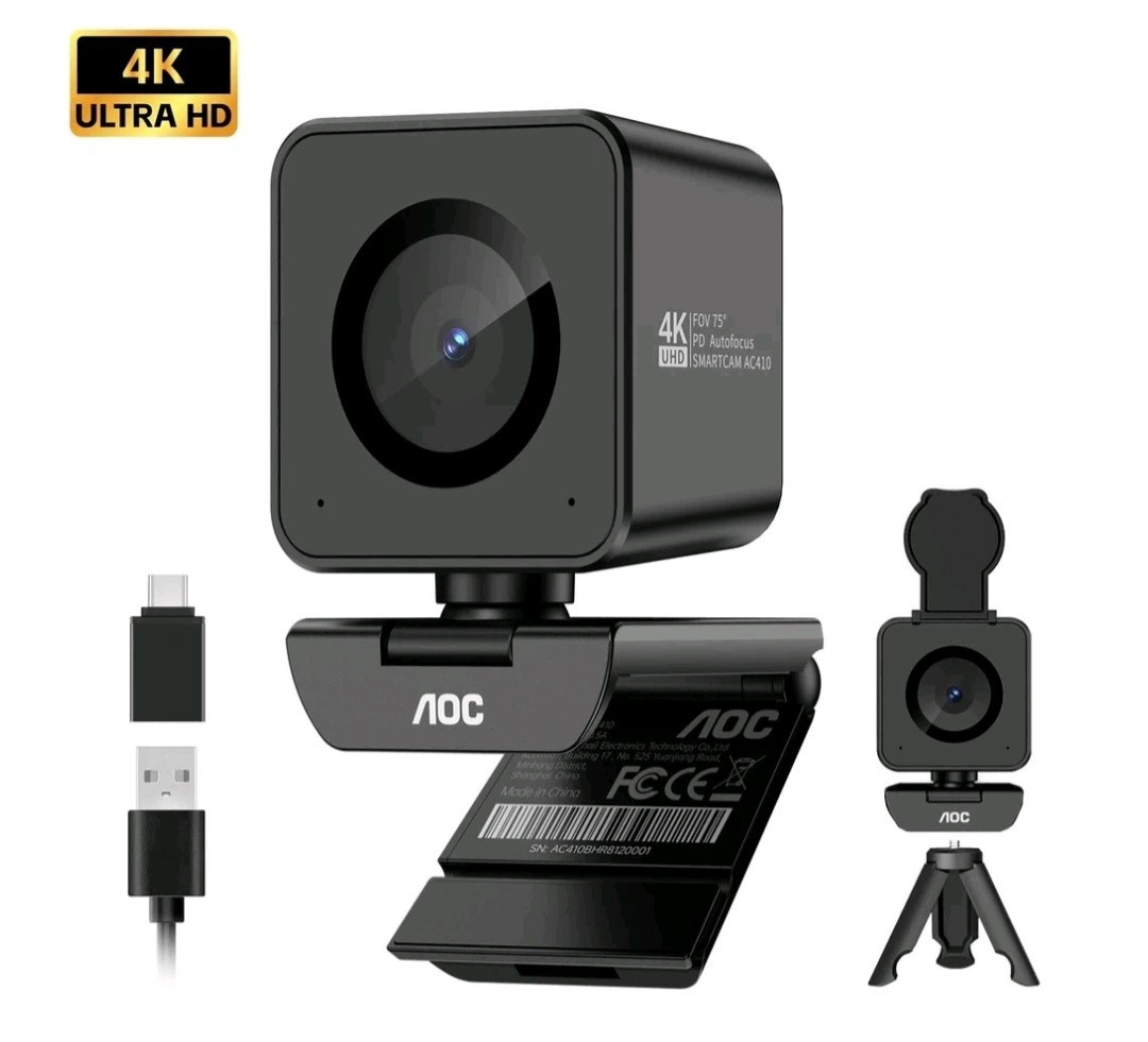 AOC 4K UHD Webcam for PC, Laptop, Mac, USB Streaming Camera with PDAF Autofocus.