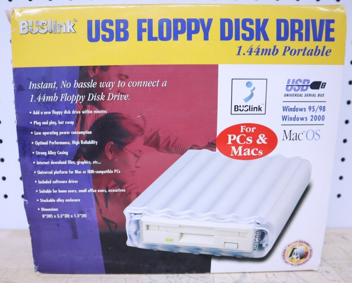 Nice Clean BUSlink USB Floppy Disk Drive 1.44mb - Win 95/98/2000 & Mac OS - 3.5”