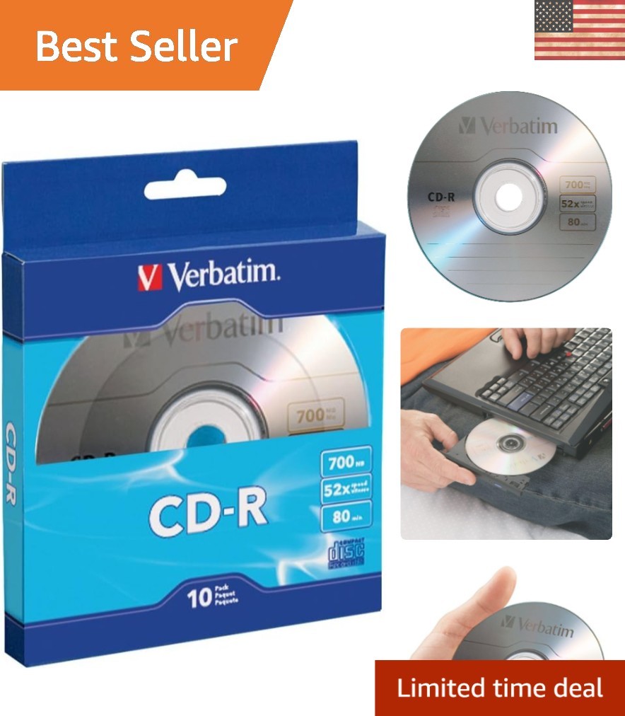 CD-R 10-Pack 700MB Discs - High-Speed 52X for Archiving Music & Digital Files