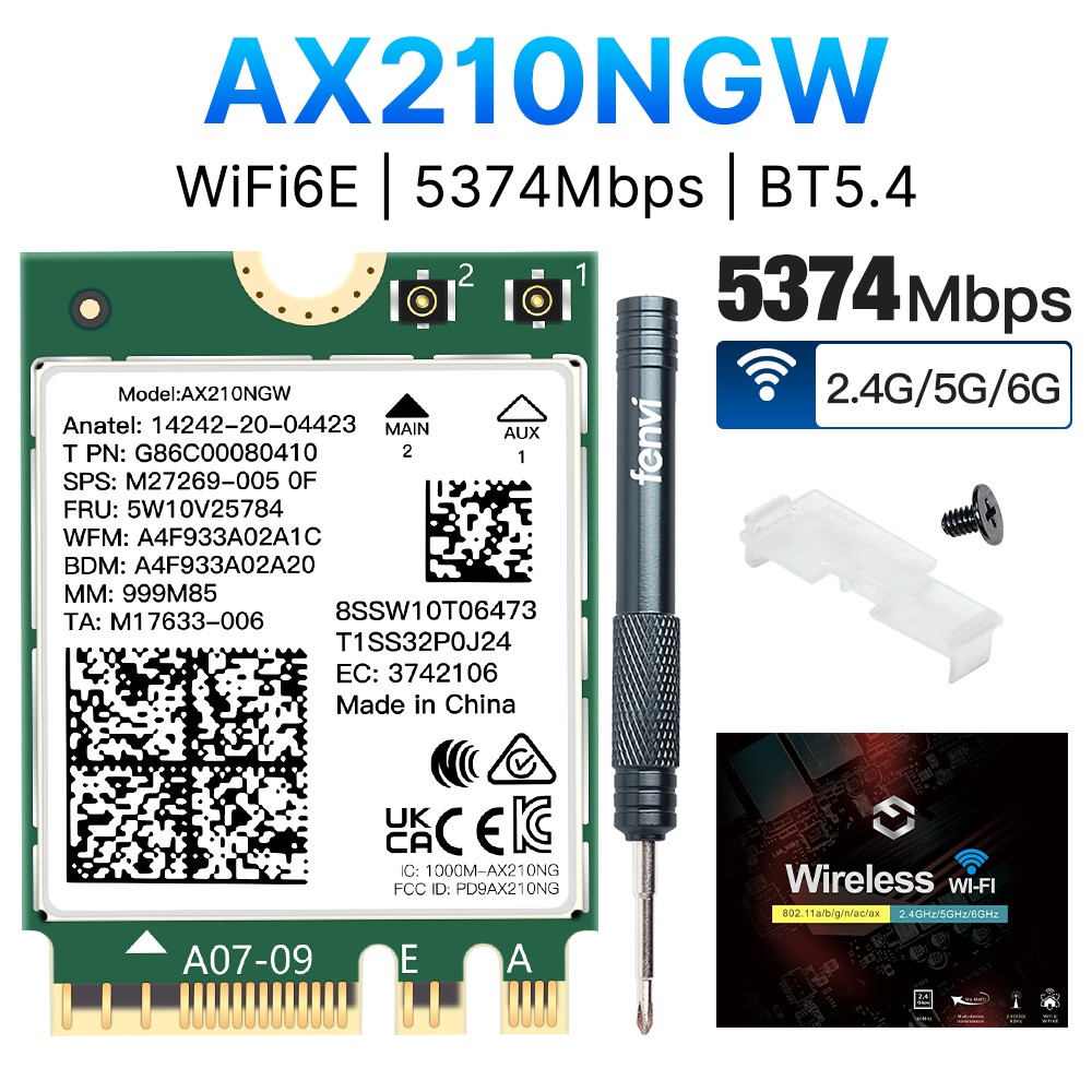 Intel AX210NGW WiFi6E Wireless Card M.2 BT5.4 Tri-band 802.11AX 5400Mbps Adapter