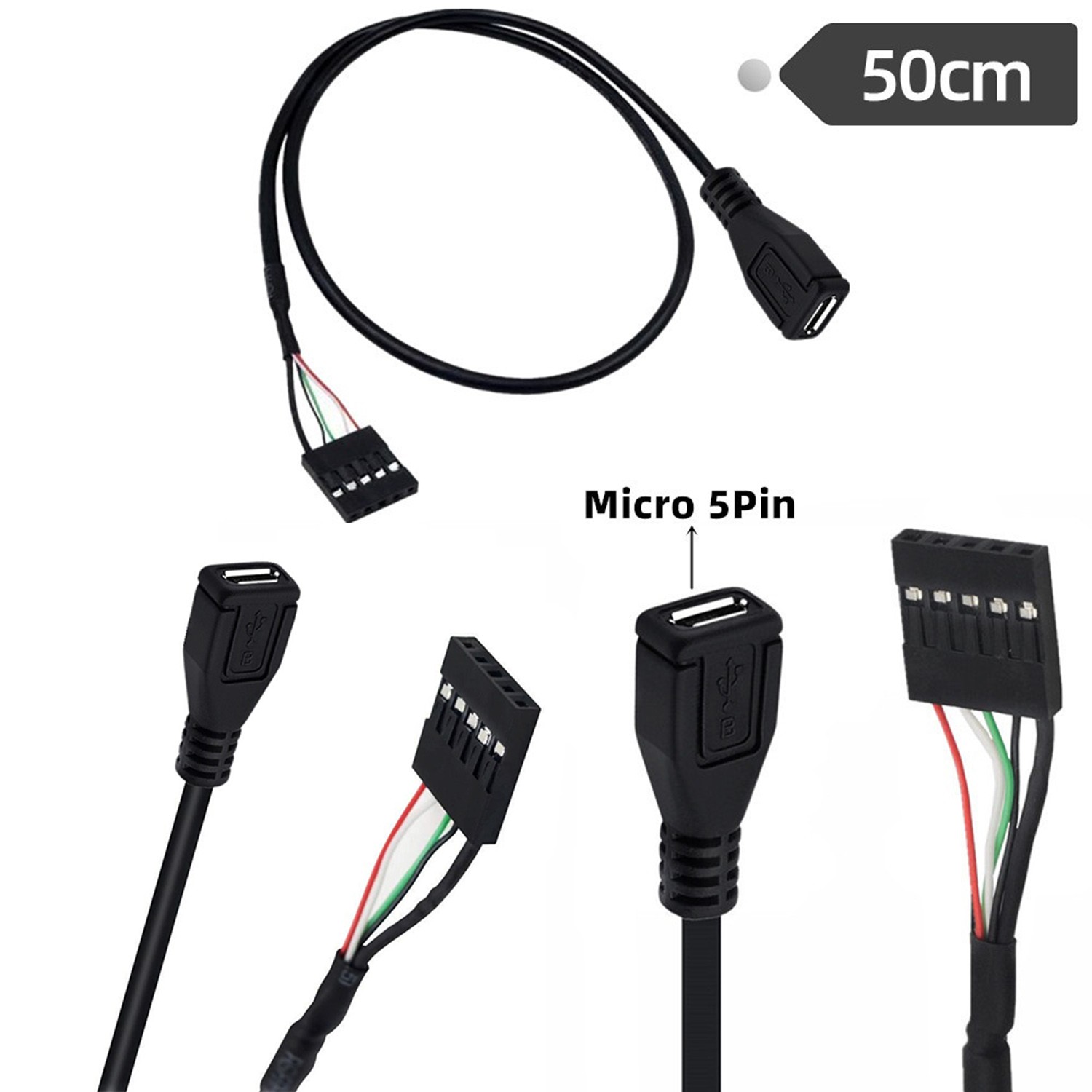 10x 50cm Micro USB Female to Dupont 5Pin Female Header Motherboard Adapter Cable