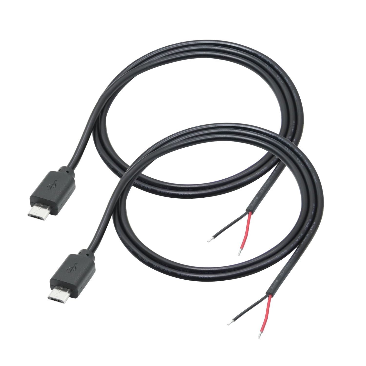 2Pcs Micro USB Male to 2 Pin Bare Wire 3FT, USB 2 Pin Open End Pigtail Power Cab