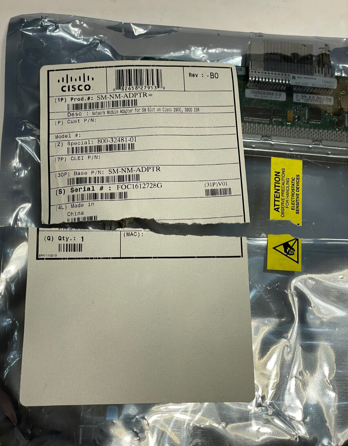 CISCO SM-NM-ADPTR SM to Network Module Adapter for 2911 2921 2951 3900 Router