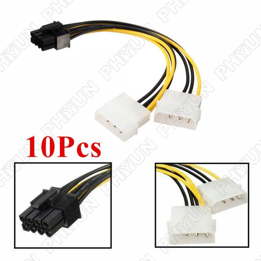 10Pcs Dual 4 Pin Molex IDE to 8 Pin PCI Express Power Cable For PCI-E Video Vard
