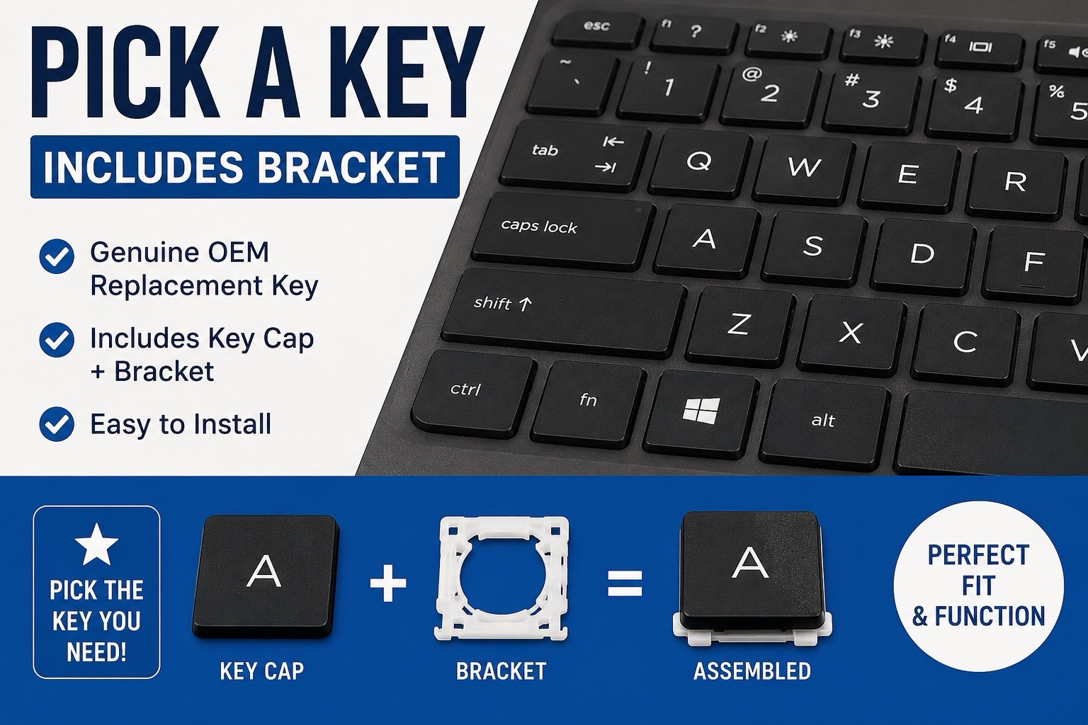 Hp Stream 11 Pro G4 EE Windows Laptop Keyboard Key Replacement w/Bracket