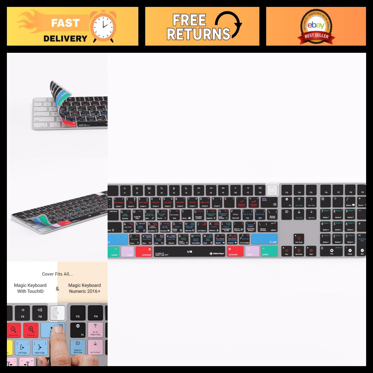 Silicone Keyboard Cover for Apple Magic Numeric - Logic Pro Shortcuts, Fits Touc