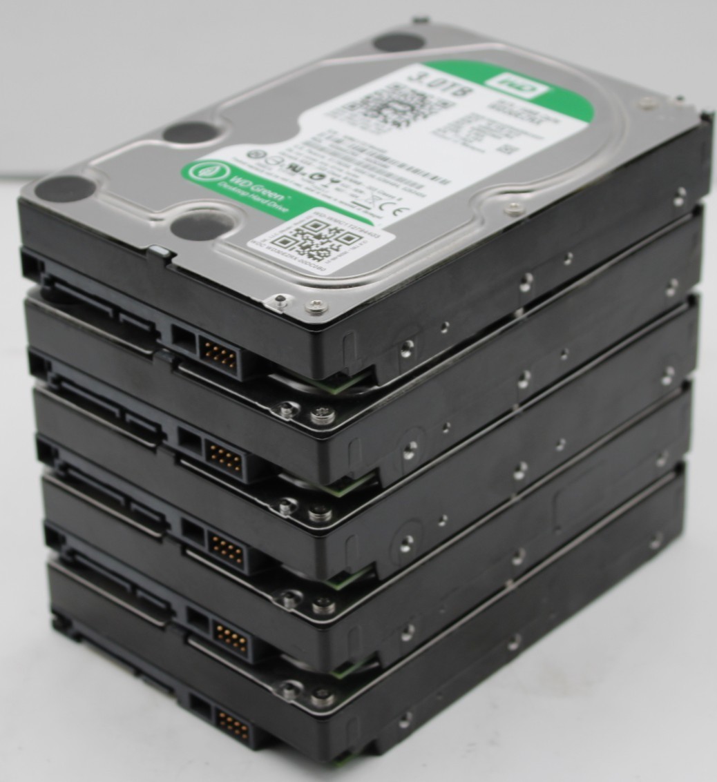 LOT OF 5 Western Digital Green Desktop 3TB WD30EZRX 3.5" SATA HDD *USED/WIPED*