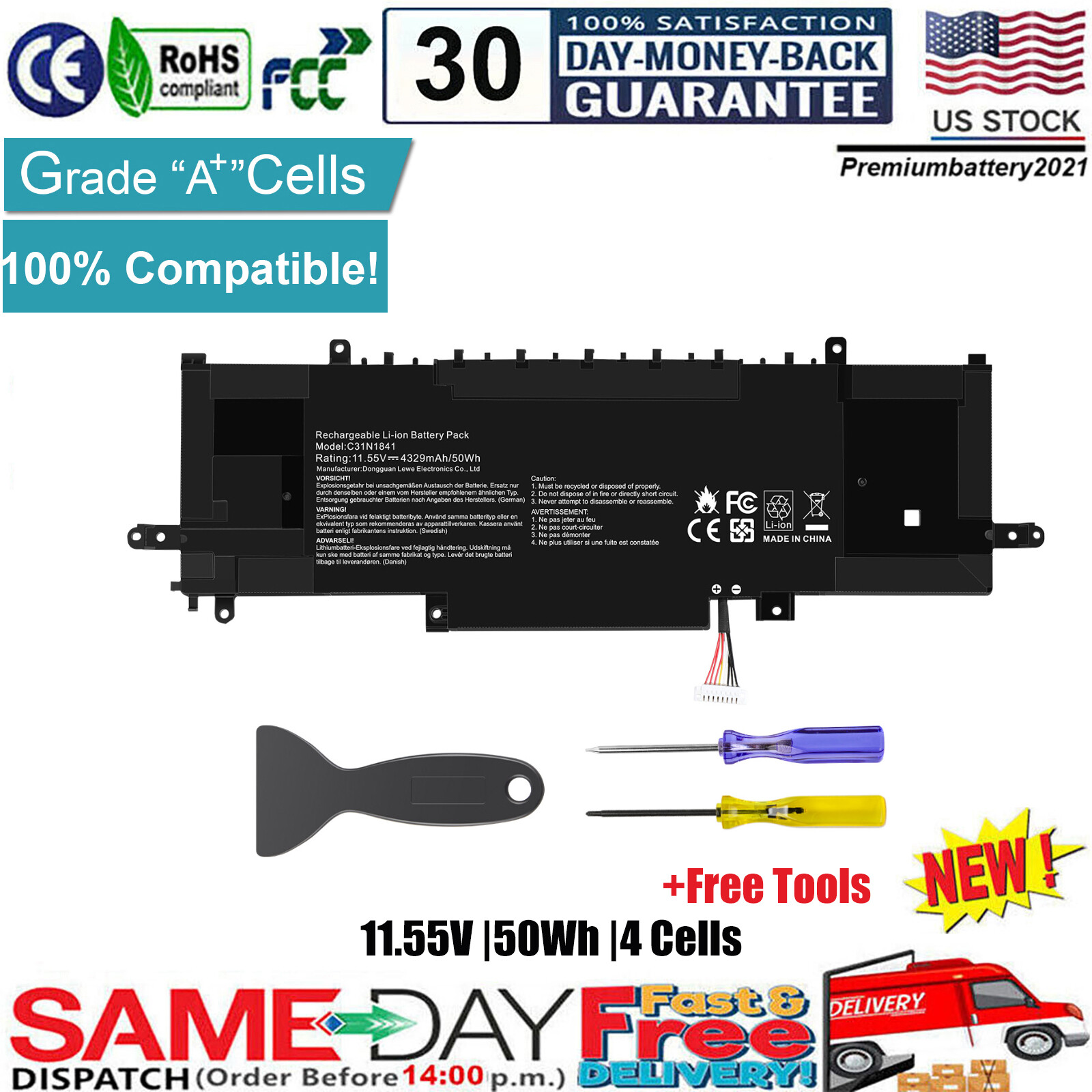 C31N1841 Battery For ASUS ZenBook 13 UX333FLC UX433FAC UX433FL UM434DA UM434IQ