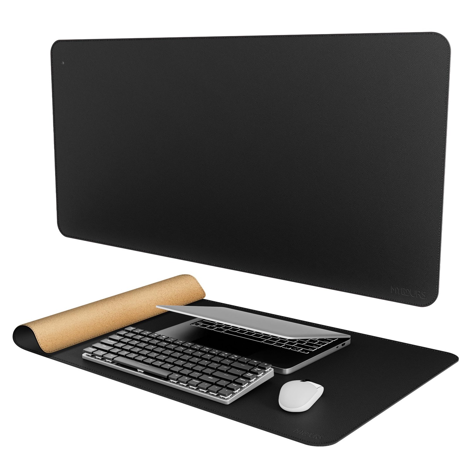 Black 40x20 Inch XXL Extra Large Desk Mat PU Leather Cork Keyboard Mouse Pad