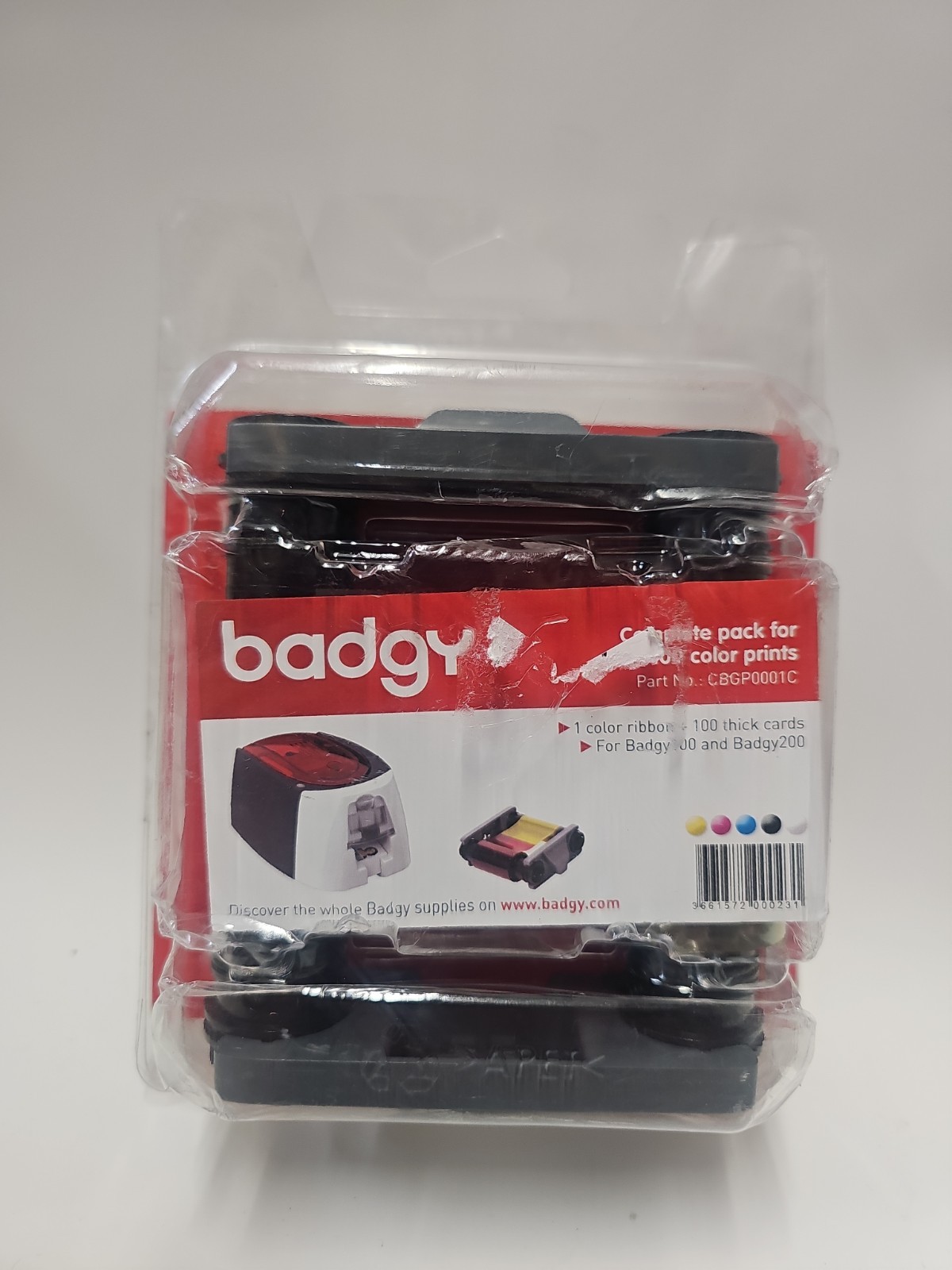 Genuine Evolis CBGP0001C Badgy100 Badgy200 YMCKO Ribbon PVC Card Kit NEW