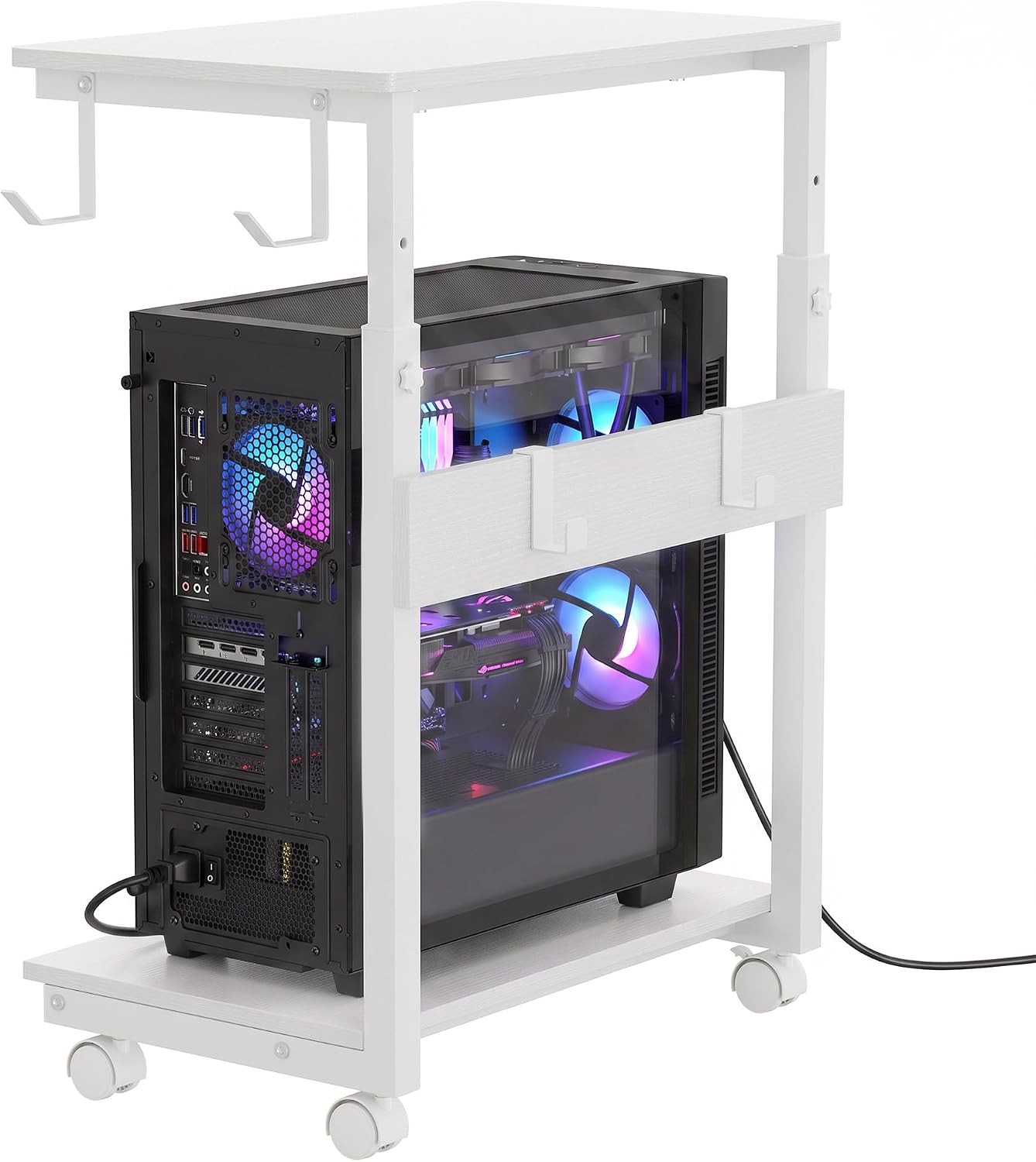 Mobile Rolling Computer Tower Stand Height Adjustable PC Stand CPU Holder Cart