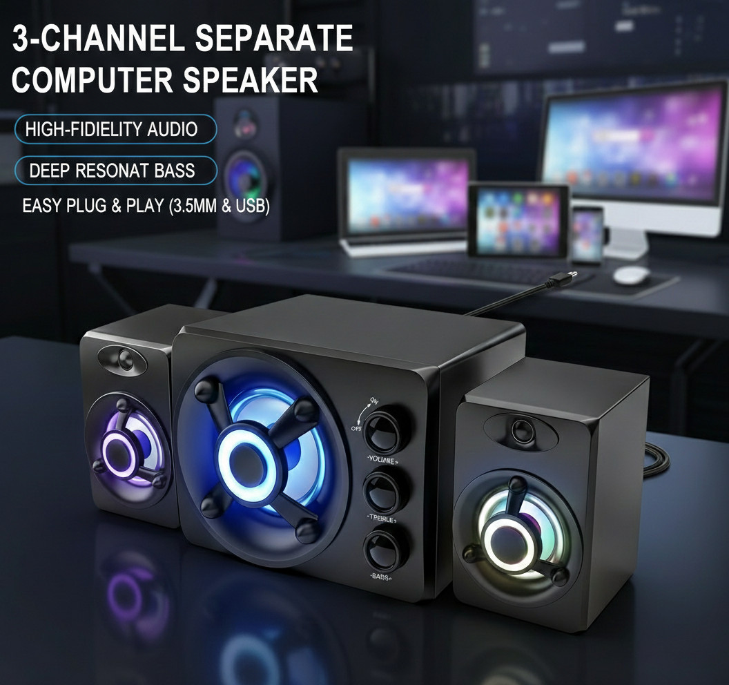 Wired Computer Speakers with Subwoofer 2.1 Hi-Fi PC Speakers System w/RGB Lights