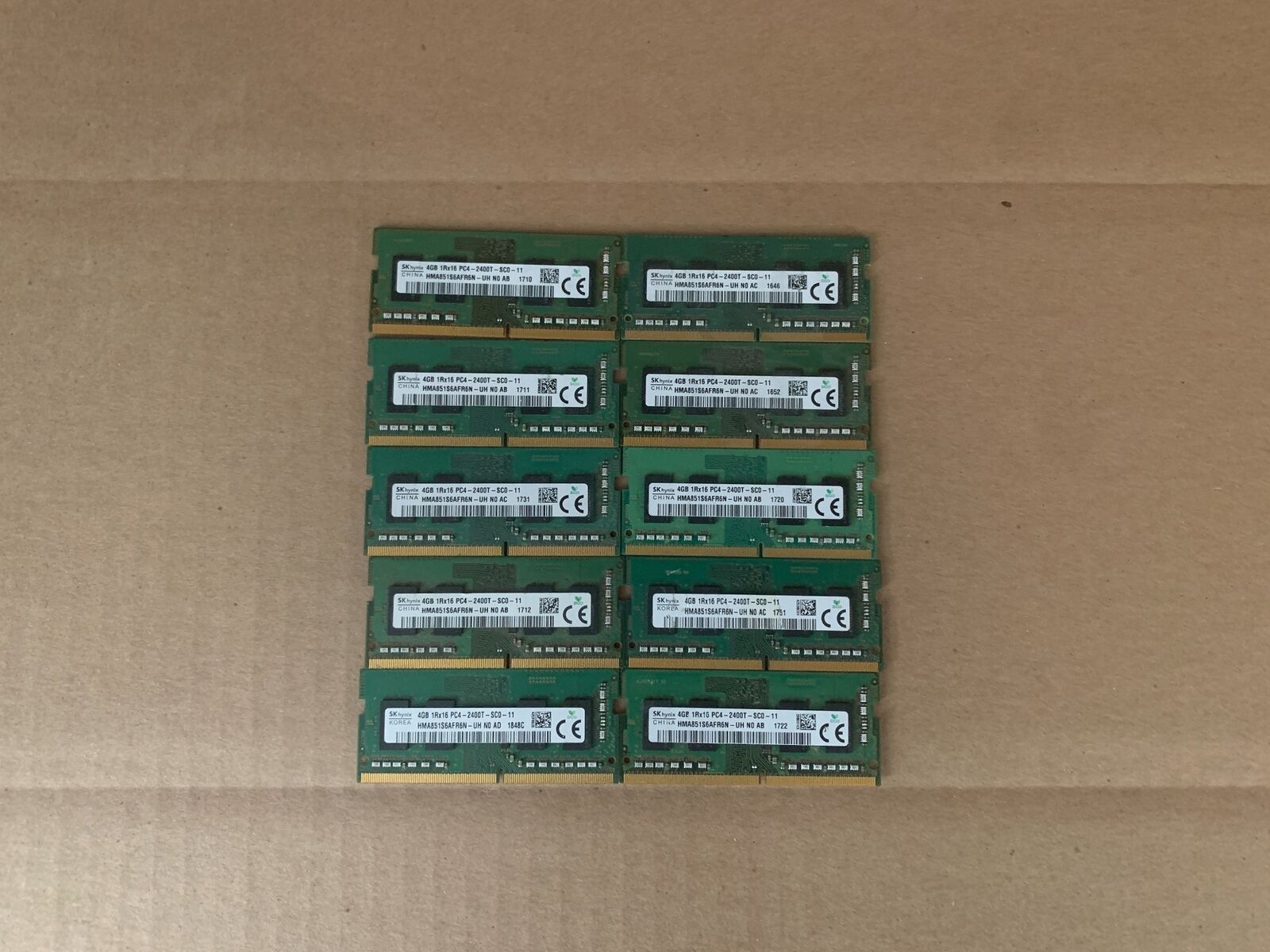 LOT of 10 HYNIX 4GB MEMORY RAM 1Rx16 DDR4 PC4-2400T HMA851S6AFR6N-UH L1-10(7)
