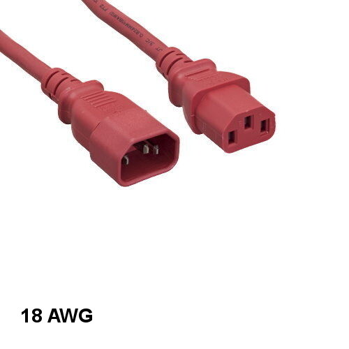 Red Color 6 feet 18AWG Power Extension Cable IEC-60320 C13 to C14 10A/250V SJT