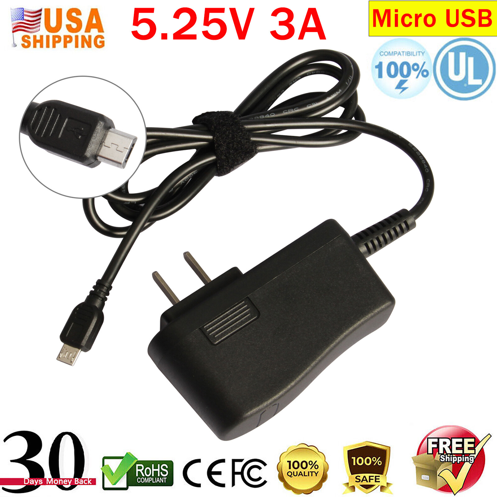 5.25V 3A Micro USB Charger Power Supply Adapter for Raspberry Pi 3 2 Mini 