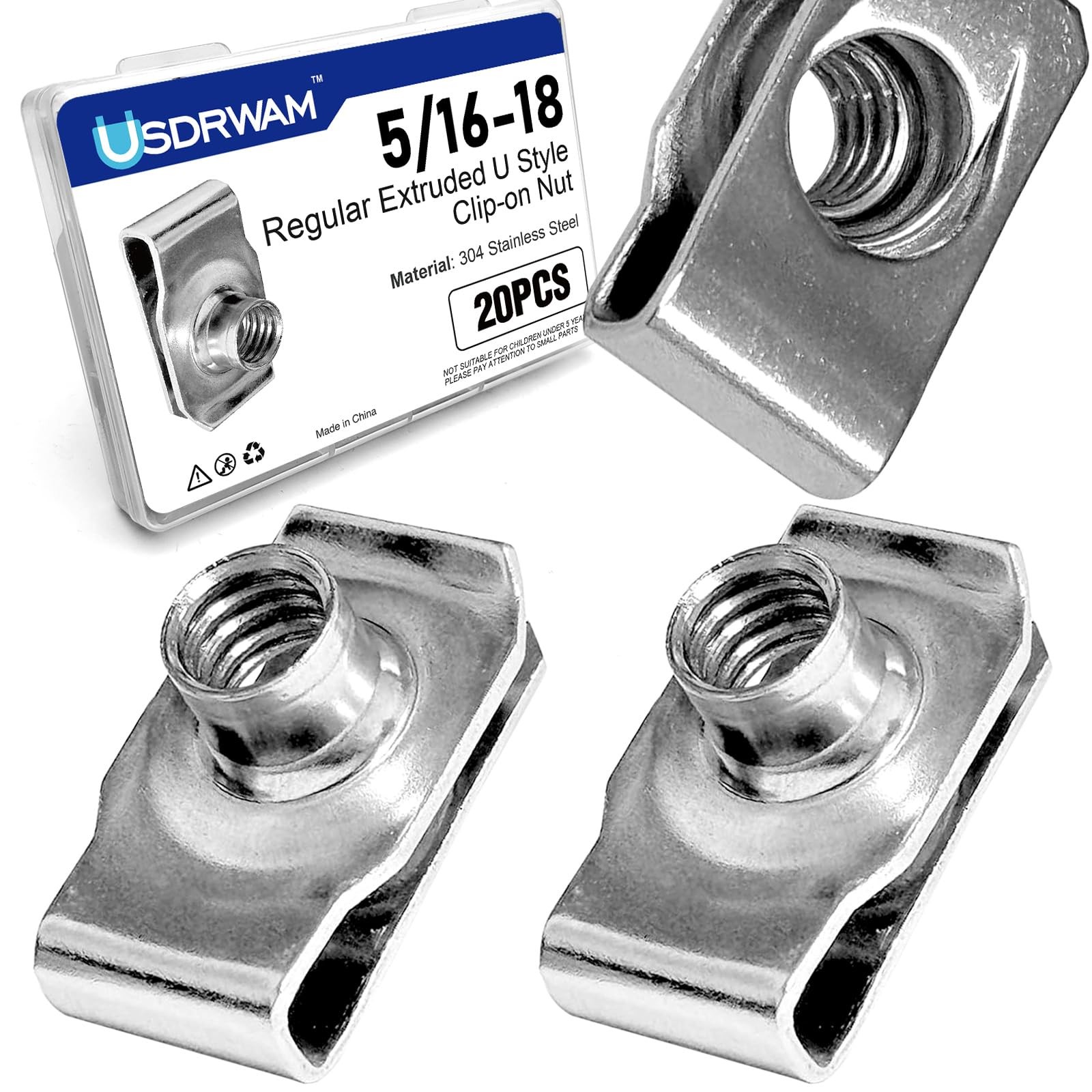 20 Pack 5/16"18 Extruded UNuts, 304 Stainless Steel U Clip Car Clips Fasteners