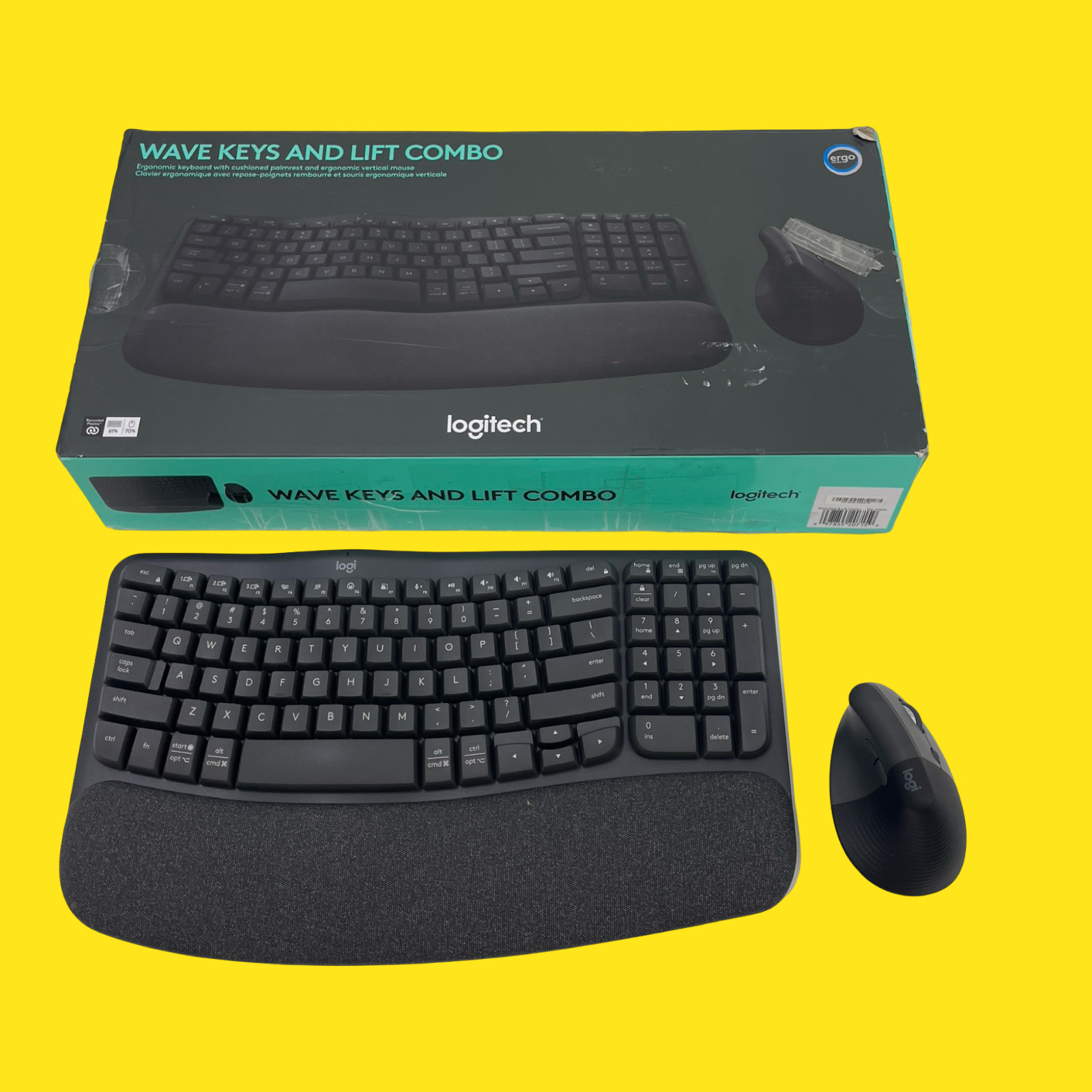 NO DONGLE Logitech Wave Keys & Lift Vertical Mouse - Graphite #7312 z29/3