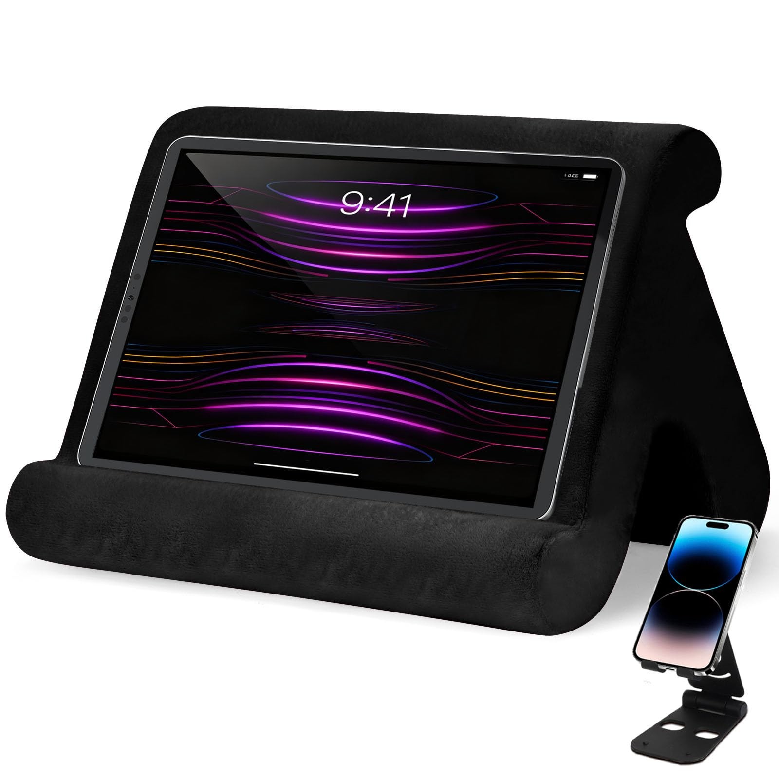 Universal Multi-Angle Tablet Stand Holder-Soft Pad Stand with black phone hol...