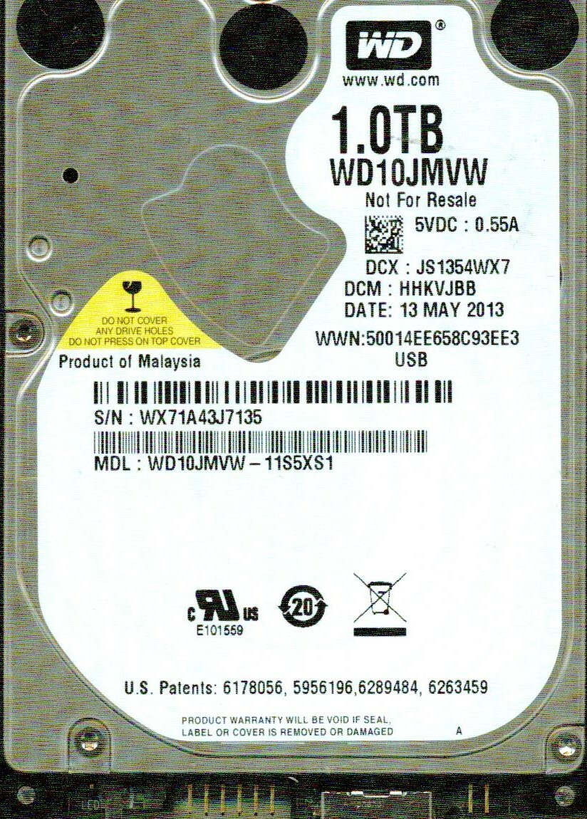 WD10JMVW-11S5XS1,  DCM: HHKVJBB  WESTERN DIGITAL USB3 1TB  WX71  MAY 2013