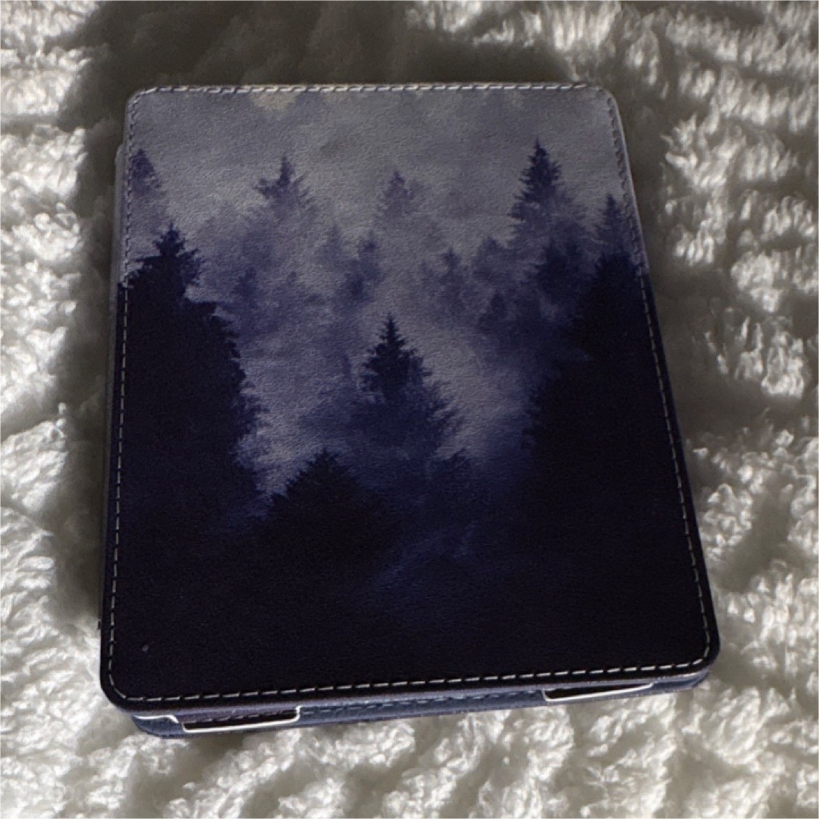 MoKo Folding Folio Case Synthetic Leather Forest Design Blue Purple White Stand