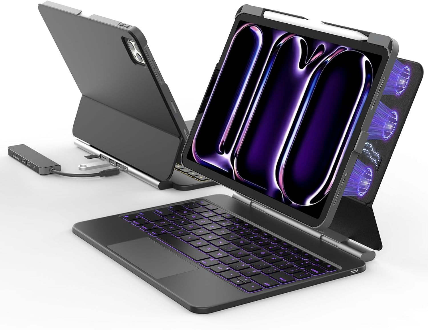 Magnetic Keyboard Case with Hub for Ipad Pro 11 Inch M4 2024/ M5 2025