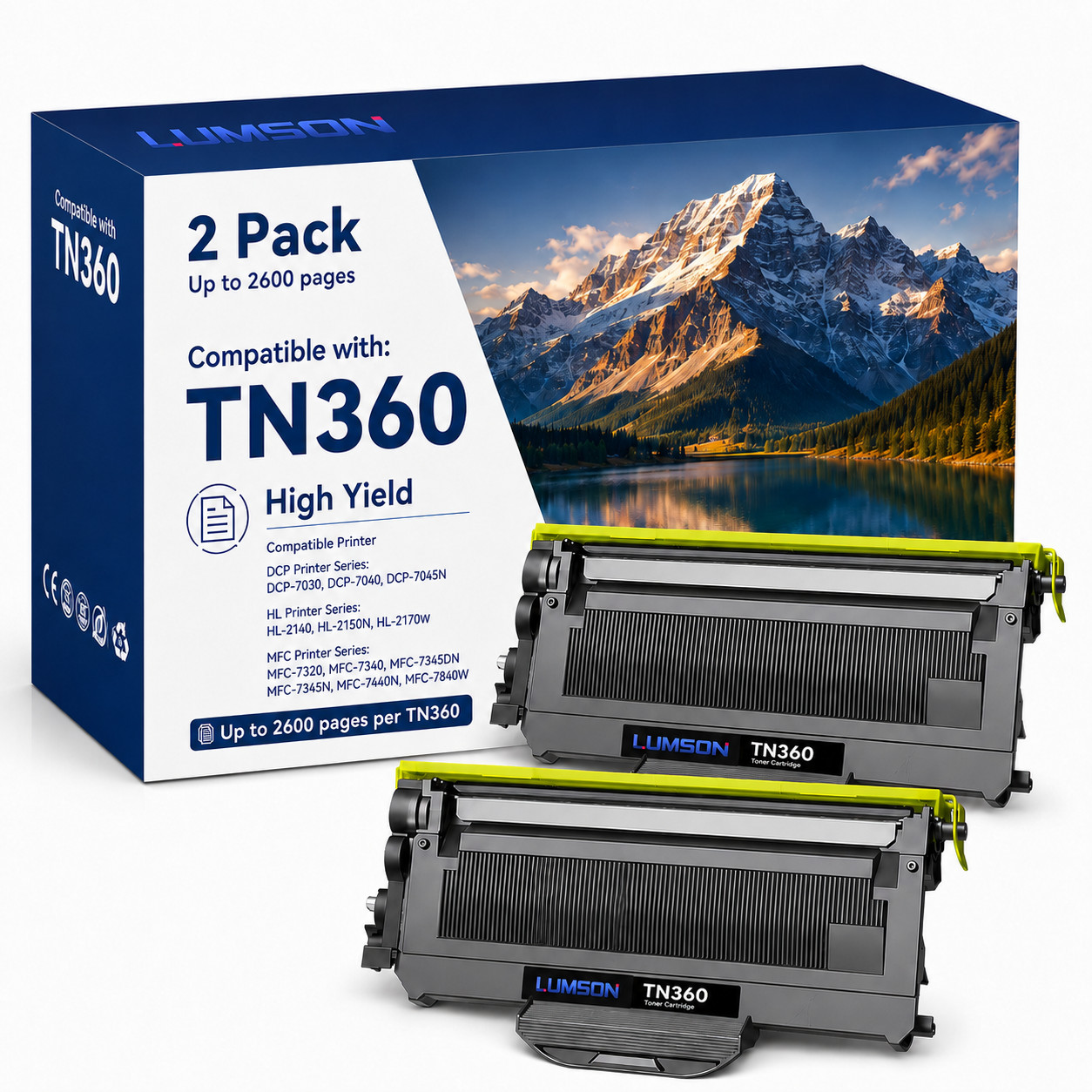 TN360 Toner Cartridge High Yield ForTN-360 MFC-7340 7840W HL-2140 DCP-7030 2Pack