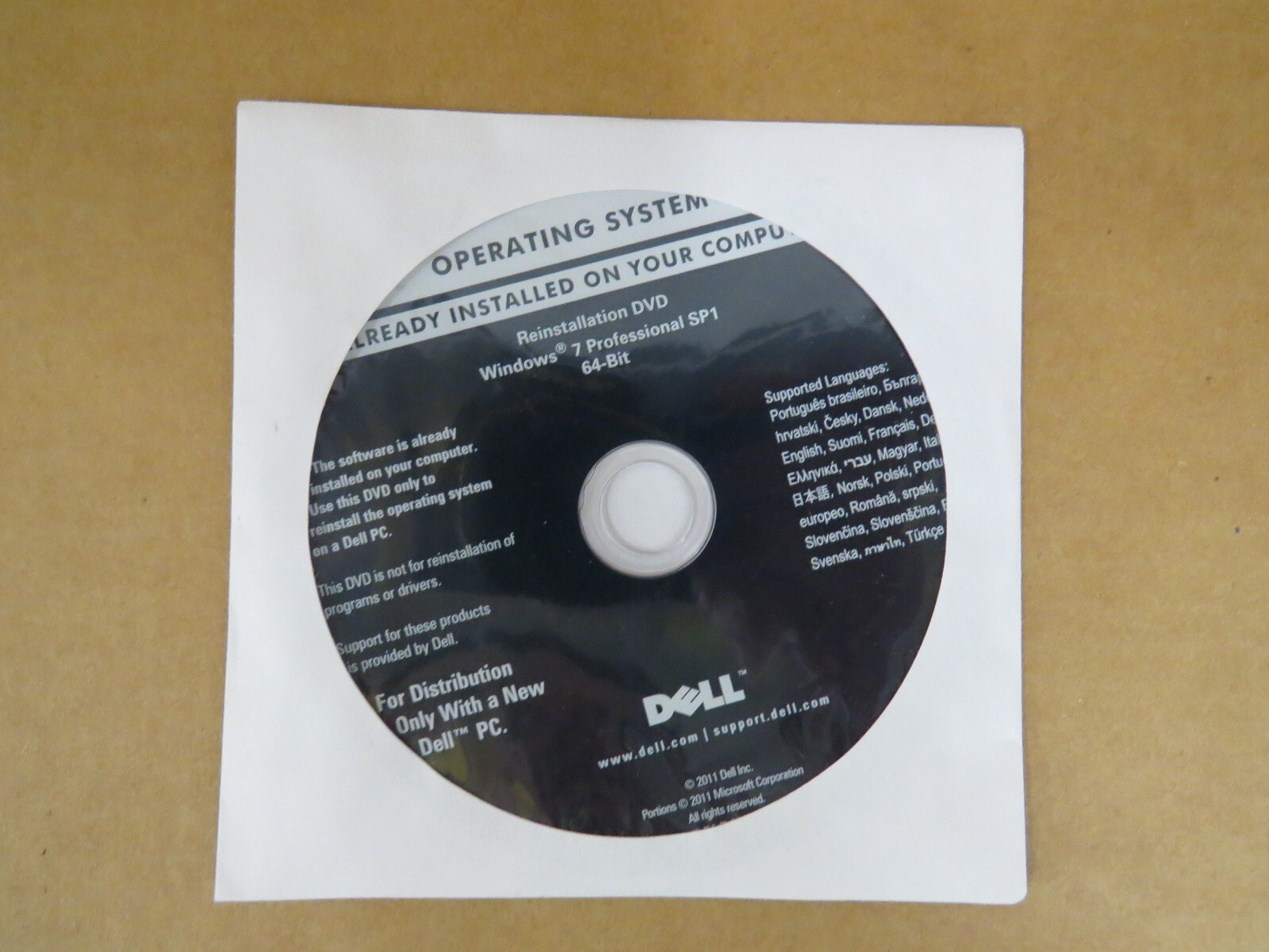 DELL 0KJX6D KJX6D Windows 7 Professional 64 Bit SP1 Reinstallation DVD Disk NEW