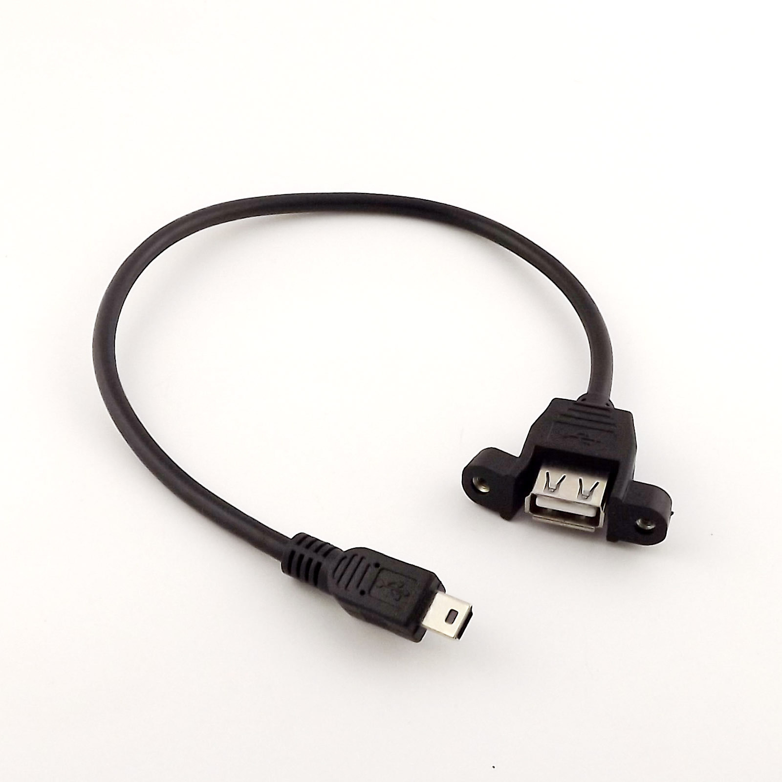 1pc Mini USB 5 Pin Male to USB 2.0 A Female Socket Panel Mount Cable 1FT Black