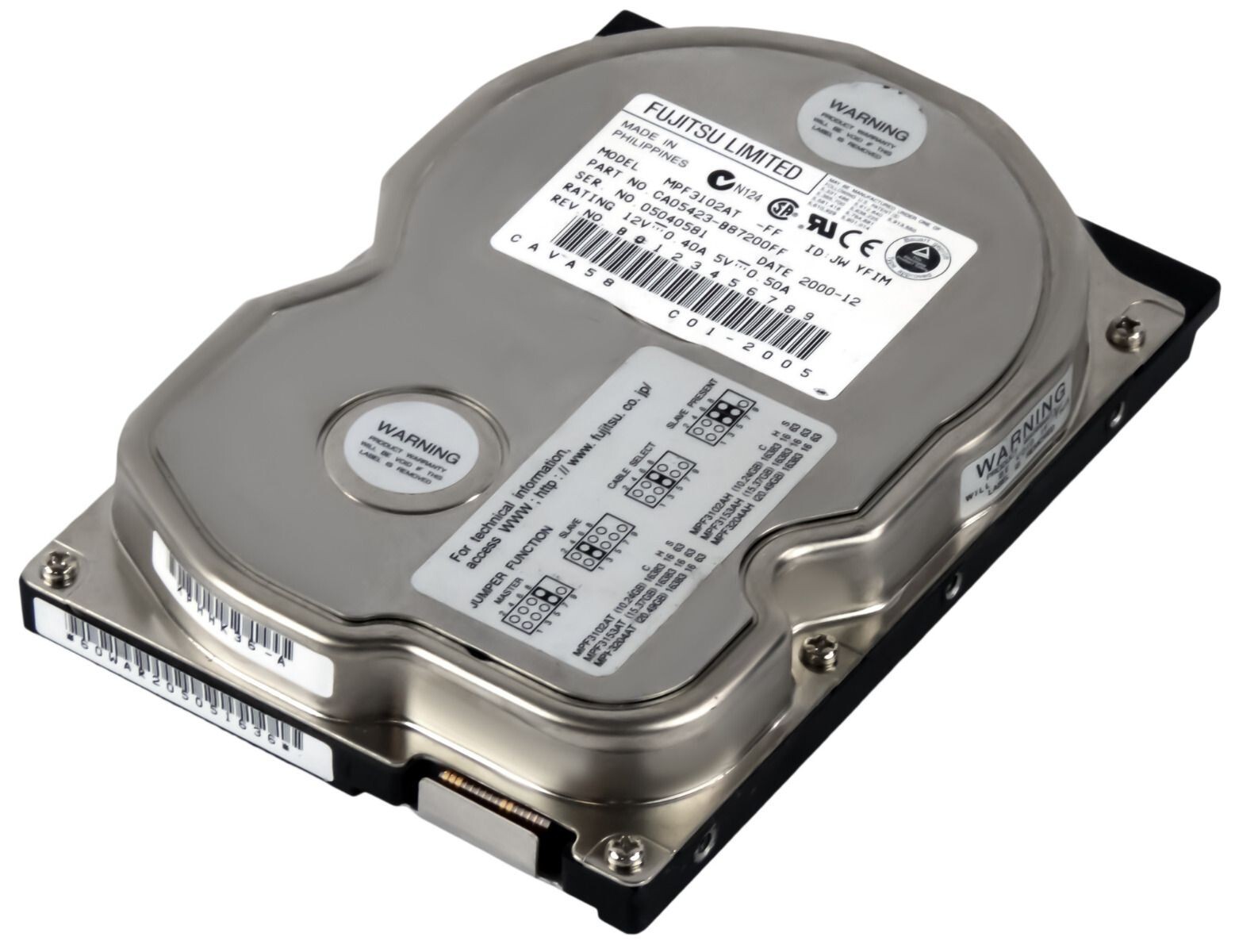 HARD DRIVE FUJITSU MPF3102AT 10.5GB 5400RPM ATA IDE 512KB 3.5"
