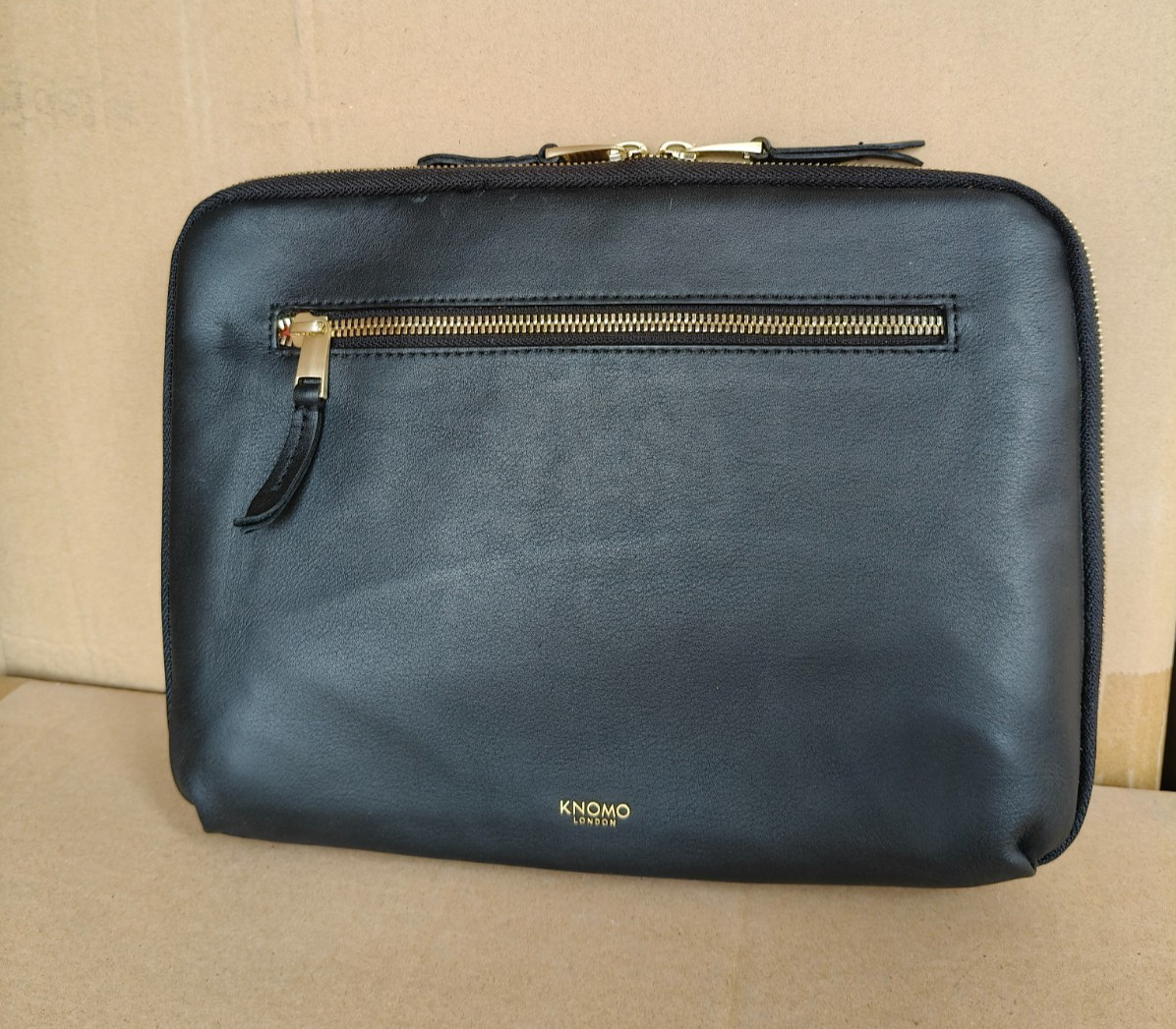 Knomo Leather Zip Sleeve Organizer for Tech and Tablet with RFID pocket, Black