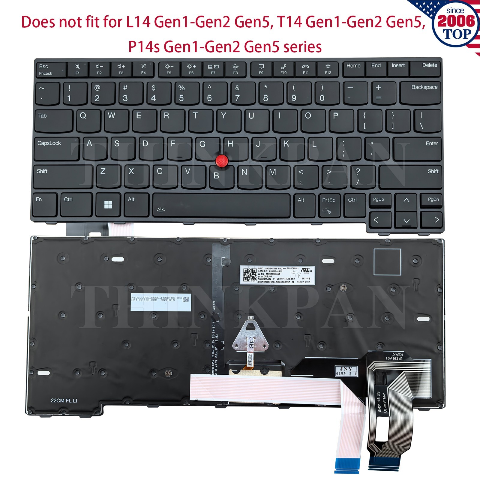 New US keyboard Backlit for Lenovo Thinkpad L14 Gen 3 Gen 4 T14 Gen 3 Gen4 Black