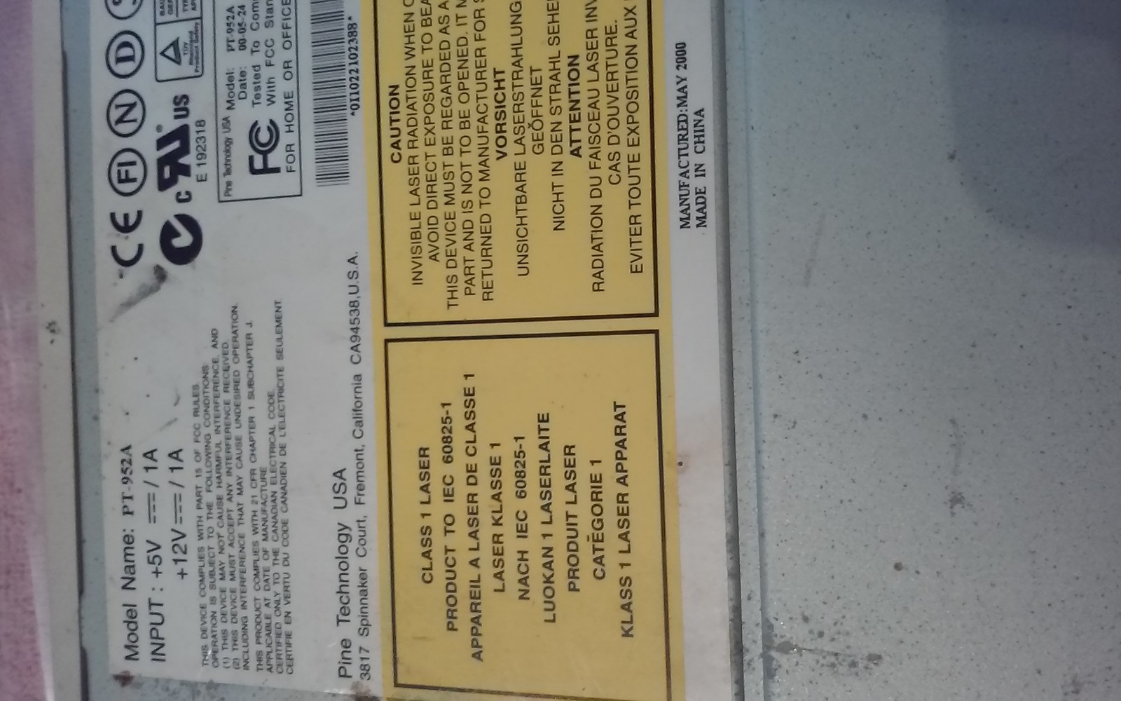 Vintage PINE TECHNOLOGY USA 52X CD-ROM DRIVE PT-952A   2000