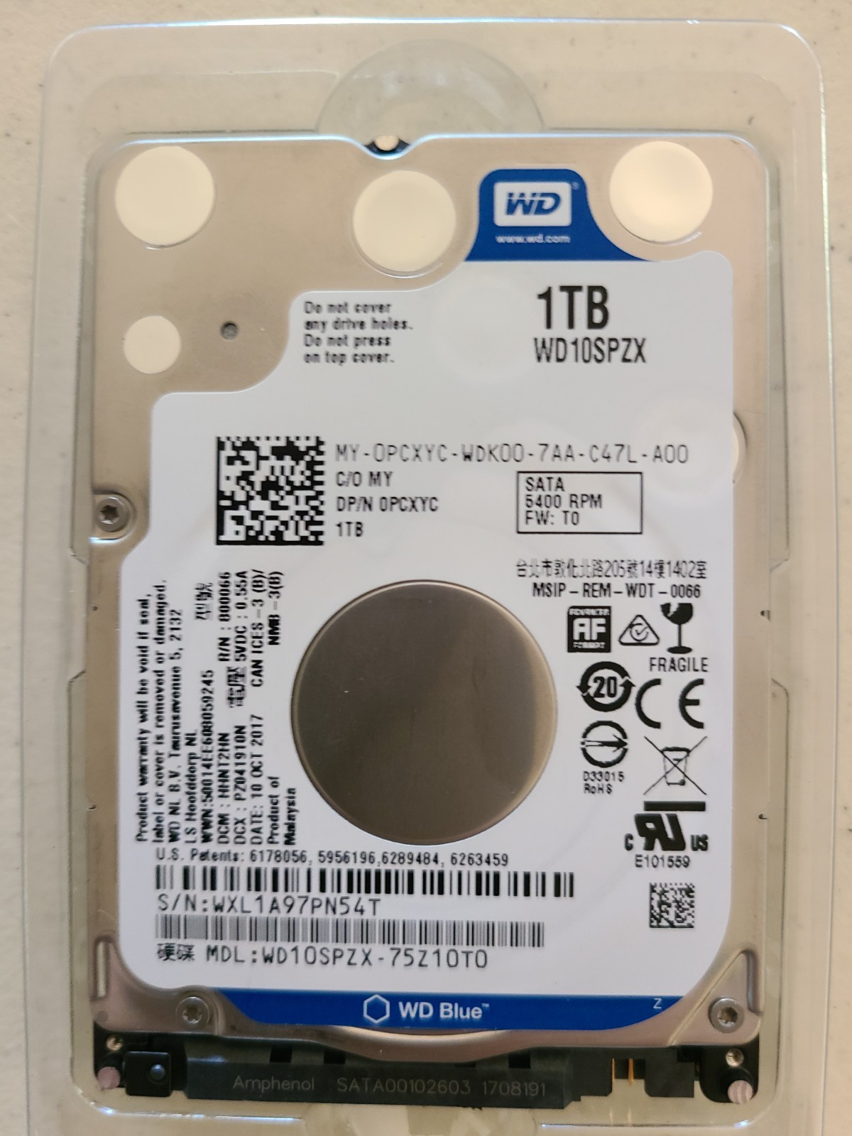 Western Digital WD Blue 3D NAND SATA, 1TB, 2.5" Internal SSD Model WD10SPZX