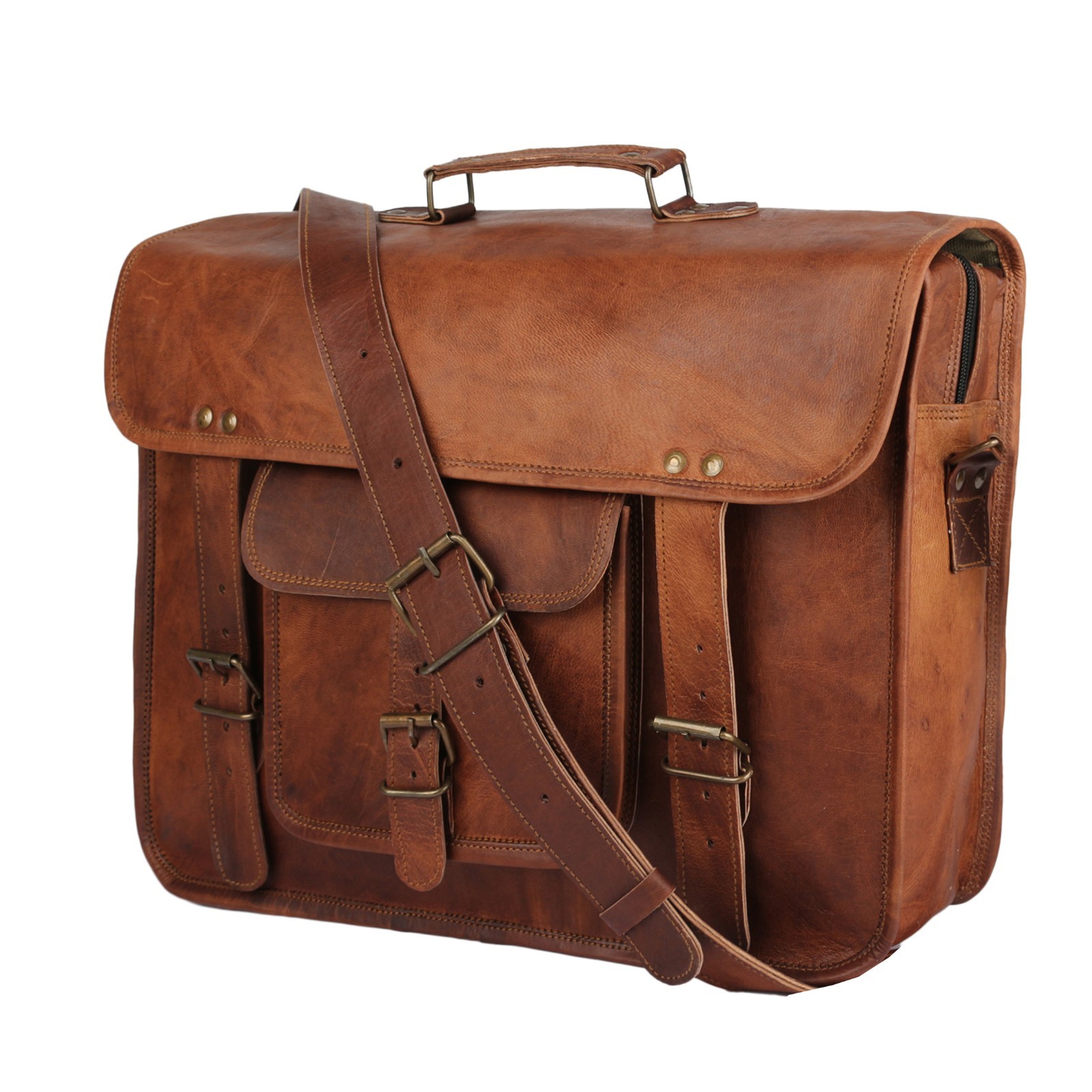 Handmade Leather Travel Messenger Office Crossbody Bag Laptop Briefcase