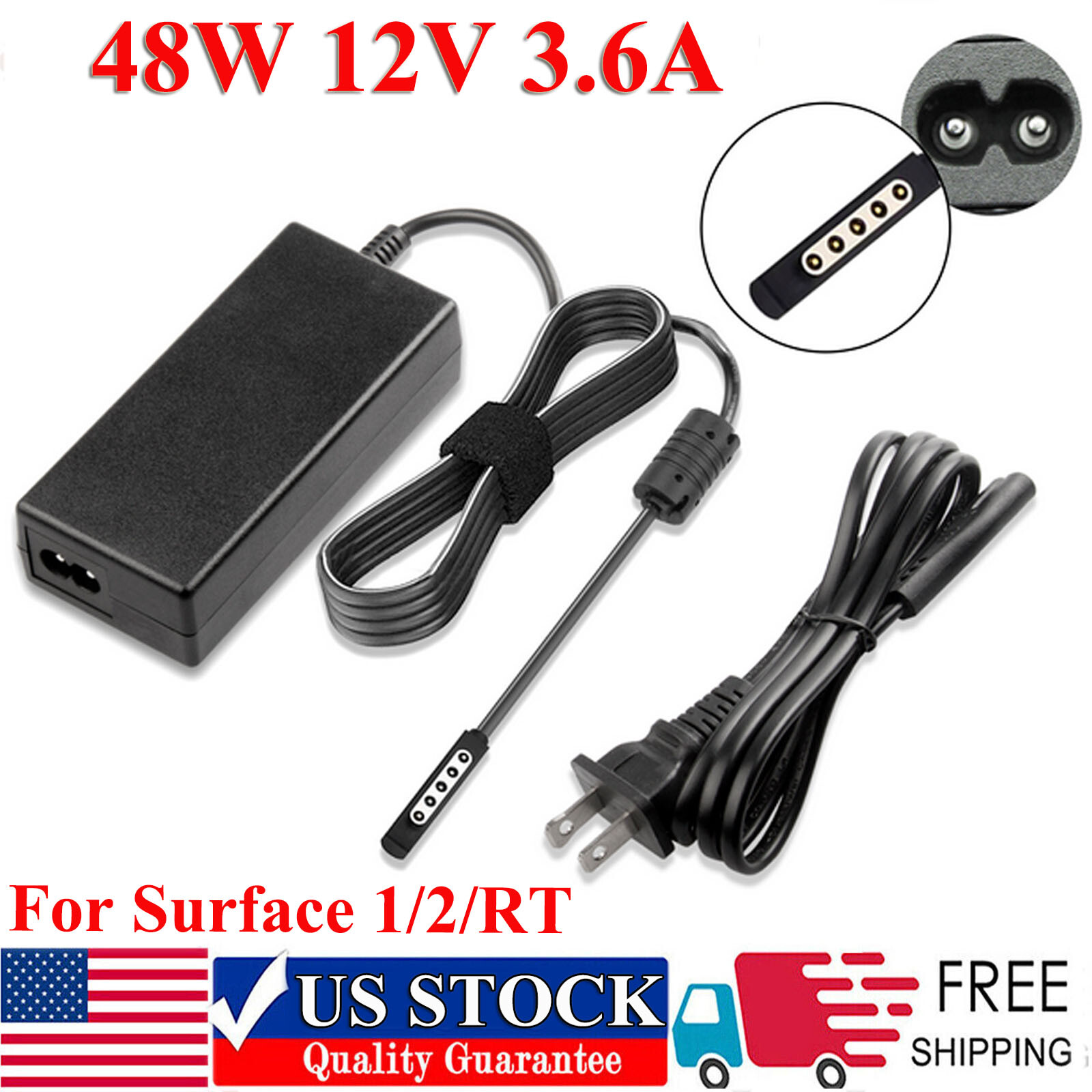 For MS Microsoft Surface Pro 1 & Pro 2 Adapter Charger Power Supply 12V 3.6A 48W