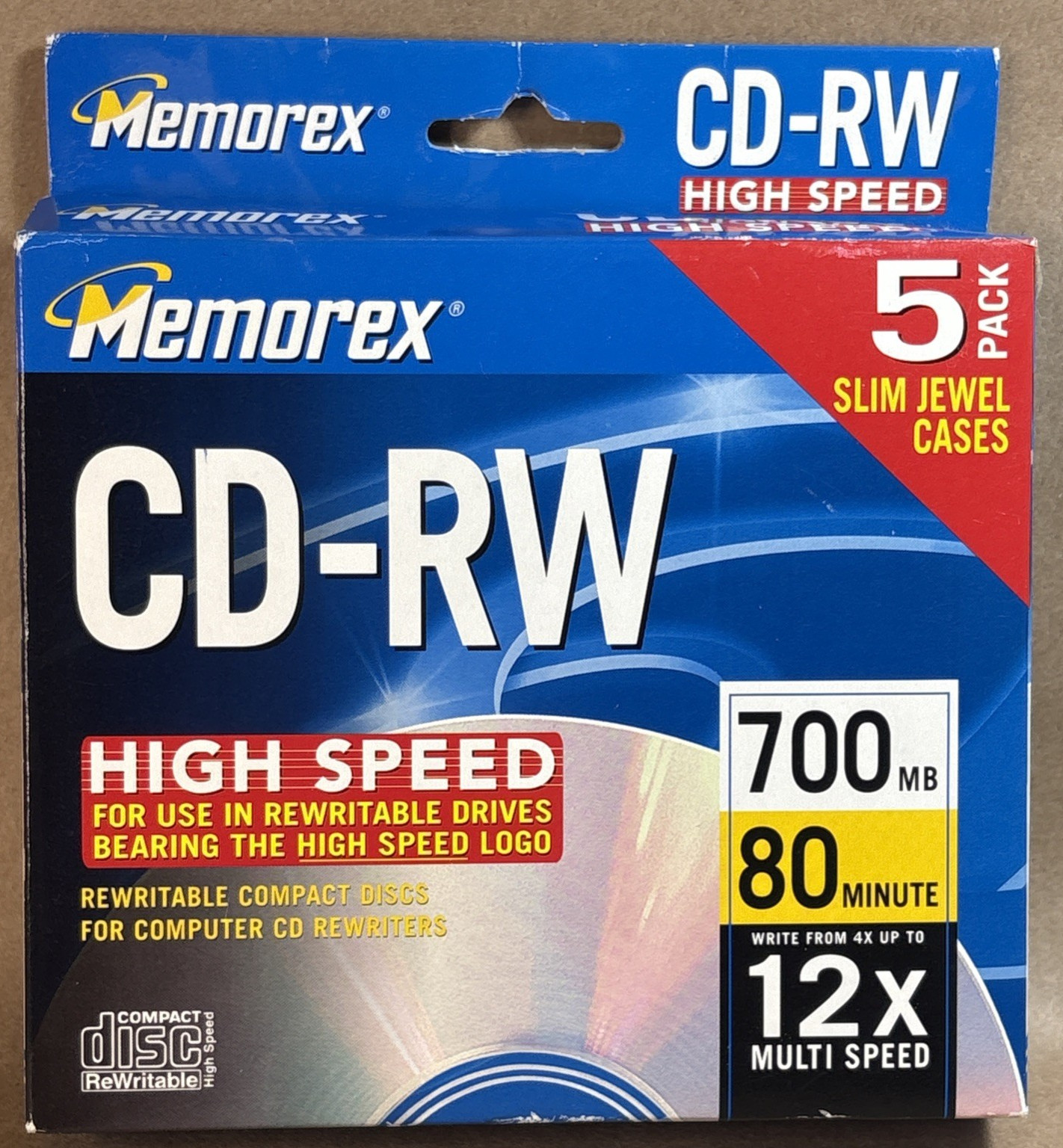 CD High Speed Memorex 5-Pack Music CD-RW Discs 12X 700 MB/Mo 80min Blank NEW