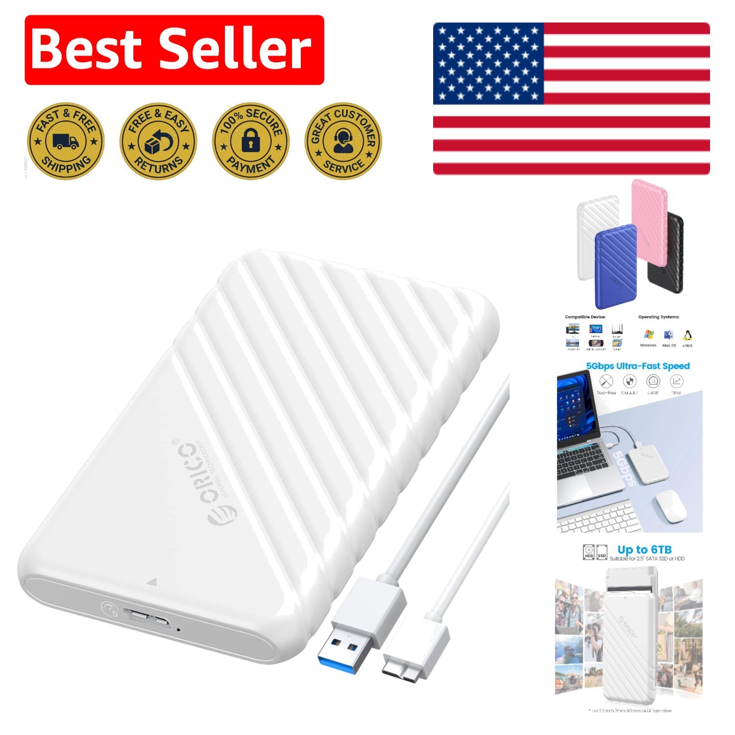 Tool-Free 2.5 Inch Hard Drive Enclosure - Compact Design for Easy Portability