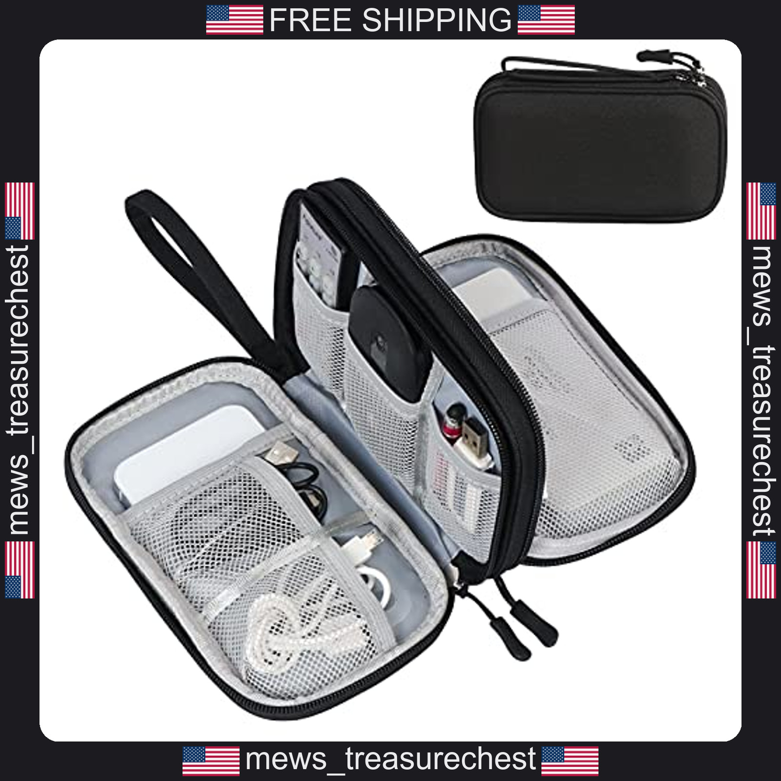 Electronic Organizer Travel Case with 8 Compartments and Water-Resistant Fabric