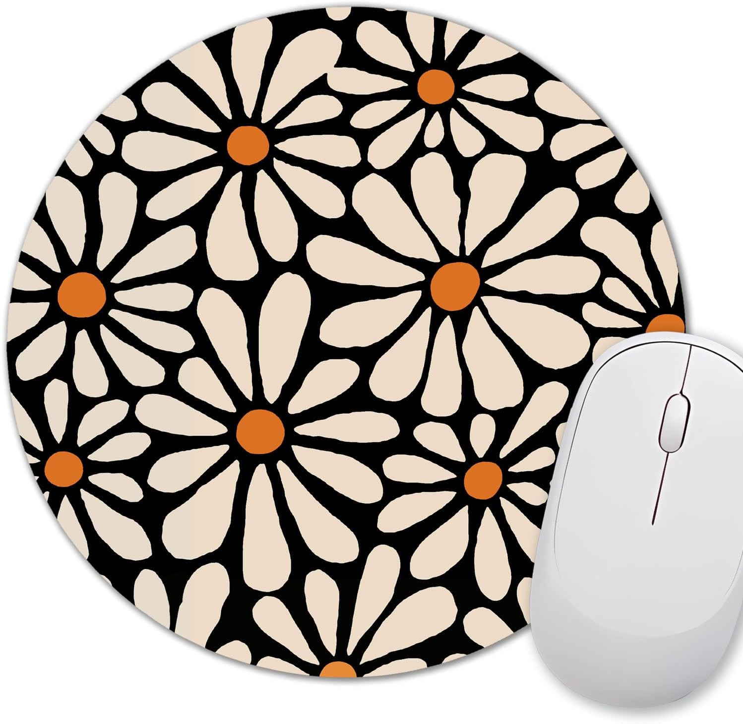 White Daisy Flower Mouse Pad Small, Boho Retro Aesthetic Mousepad, Beige Floral