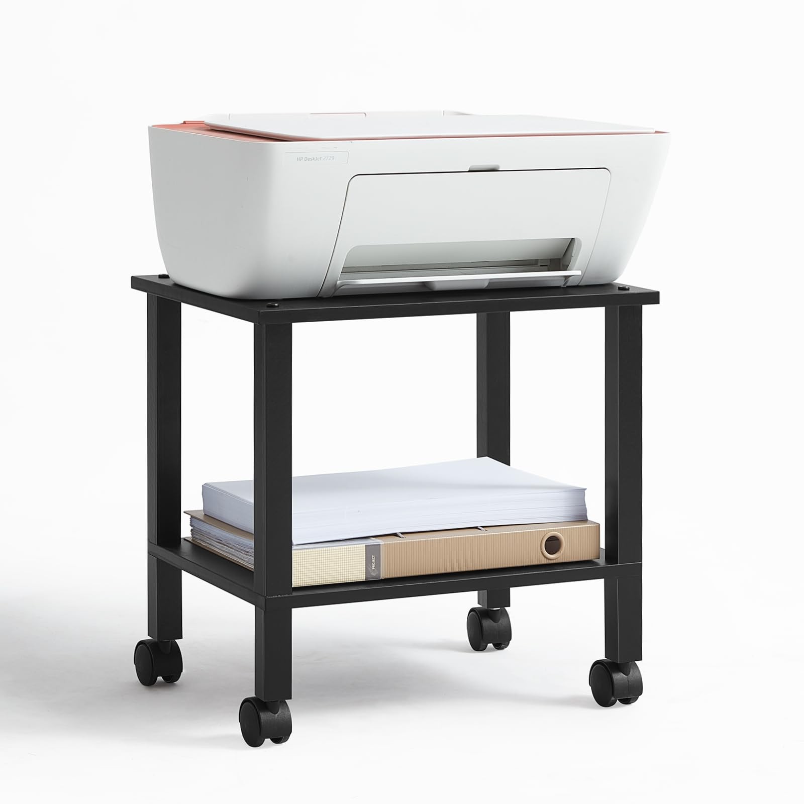 YUFAM 2 Tier Printer Stand w/ Storage, Under Desk Shelf, Rolling Printer Cart