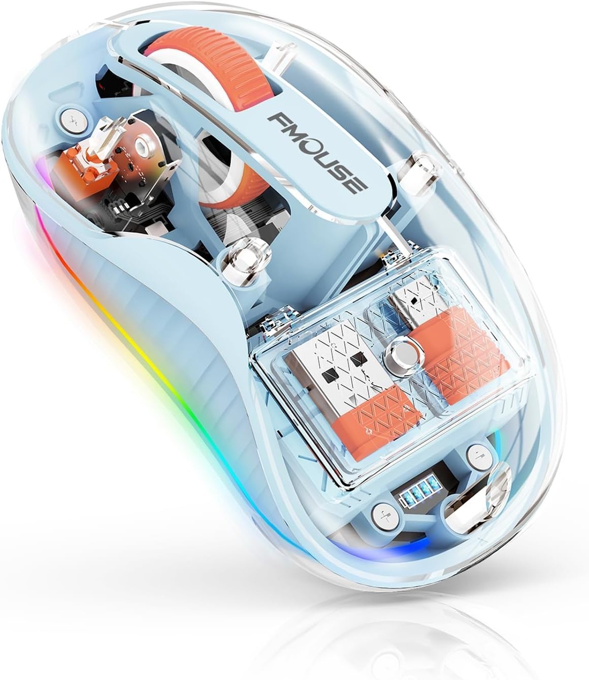 FMOUSE Unique Transparent Bluetooth Mouse with USB & Type-C Two Receiver Smal...