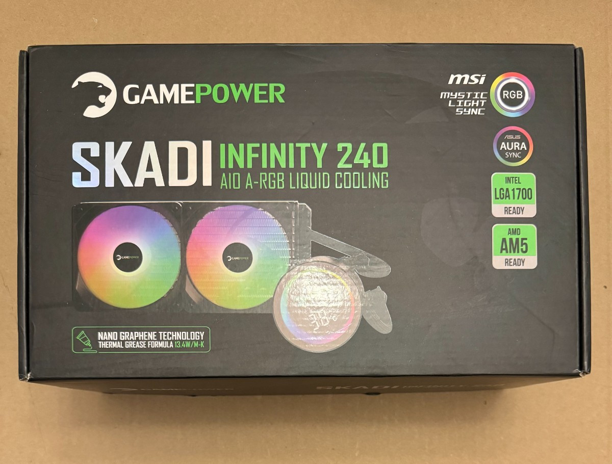 Gamepower Skadi Infinity 240 AIO CPU Liquid Cooler, Pump with Real Time Temp NEW