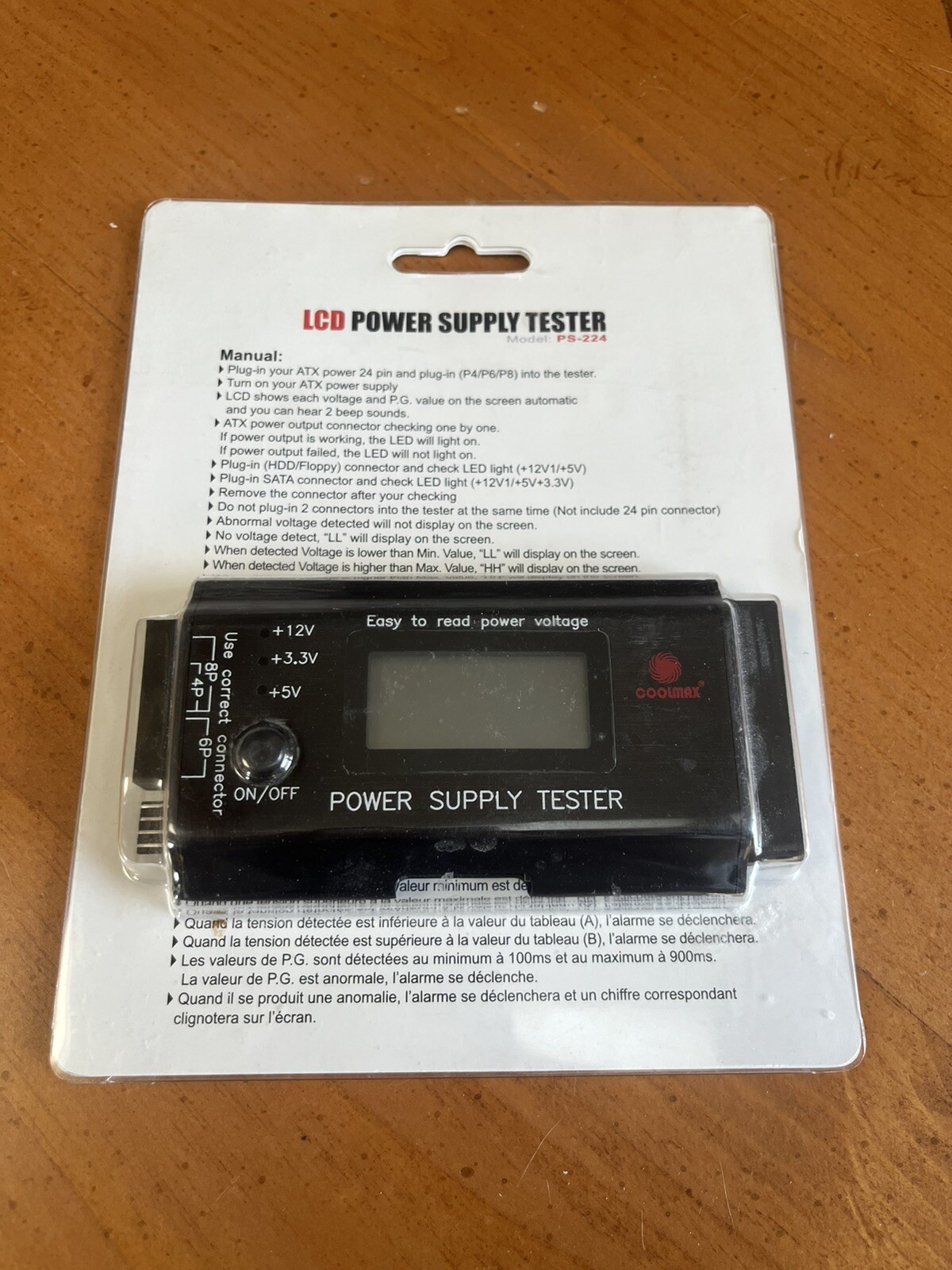 Coolmax LCD Power Supply Tester 24-Pin Model PS-224 - Complete with Box